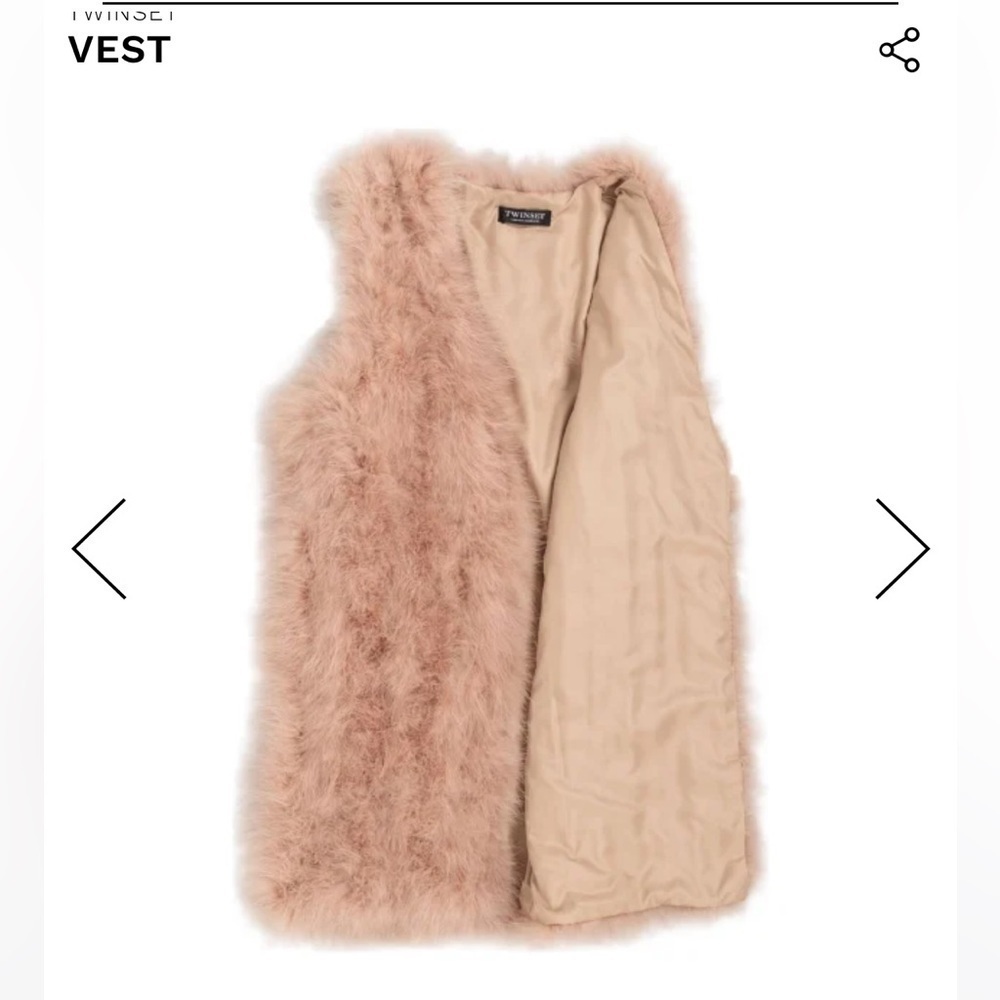NWT TWINSET Italy genuine feather vest hip length size M in blush powder pink - Picture 3 of 12